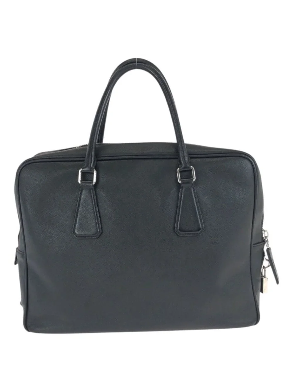 Prada Saffiano Black Silver Leather Business Briefcase